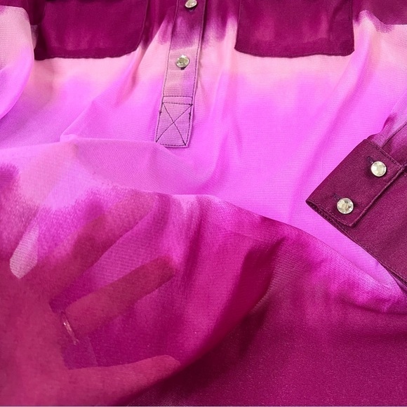 INC International Concepts Sheer Purple Tie Dye Rhinestone Button Top Women M - Picture 13 of 13